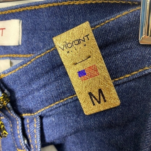 Vibrant Womens 5 Pocket Stretch Fit High Waist Ruched Skinny Denim Blue Jeans M - Picture 7 of 8